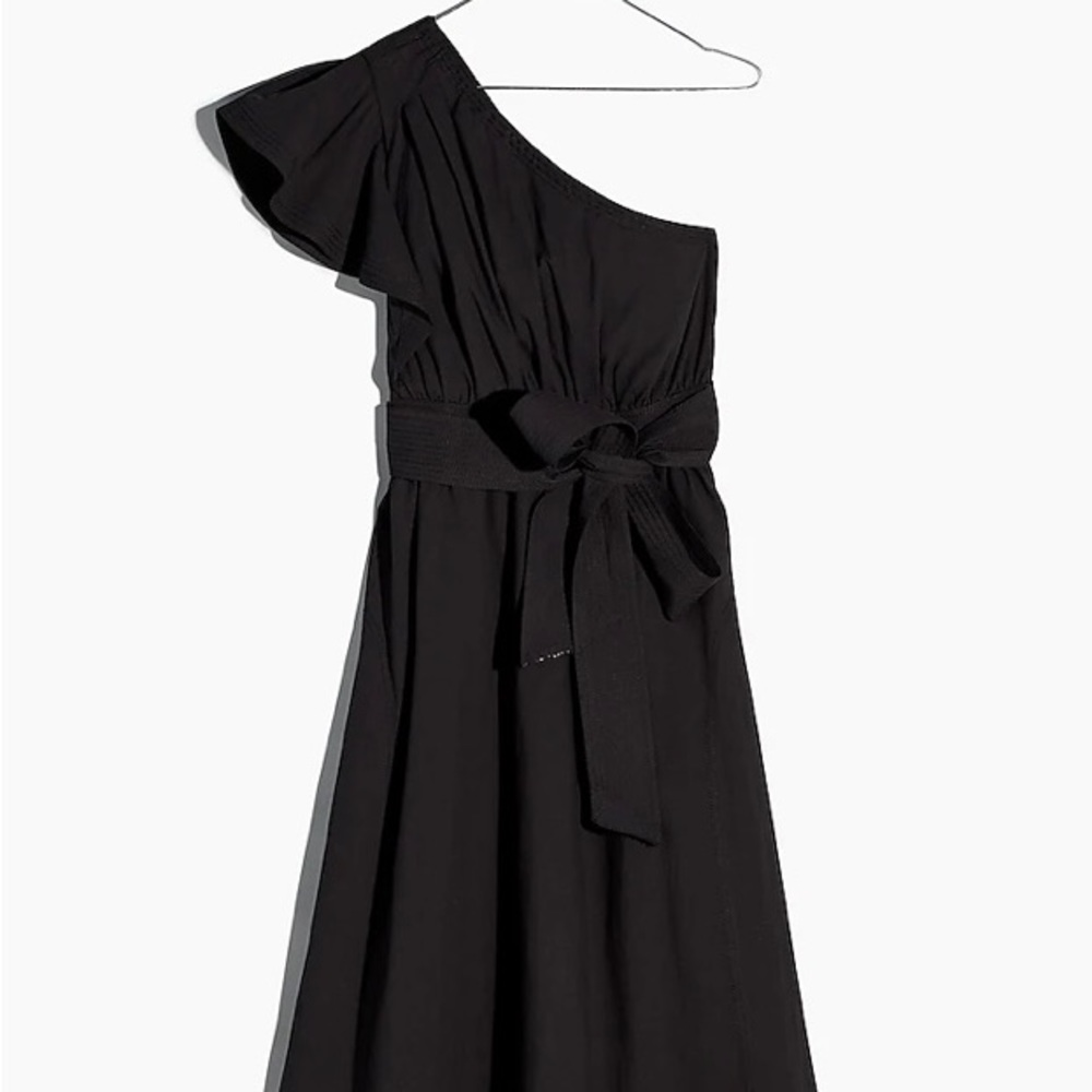 Madewell $158 Ruffled One Shoulder Midi Dress Black Size 0